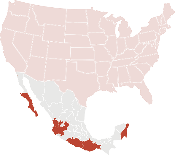 Mexico tourism destinations map